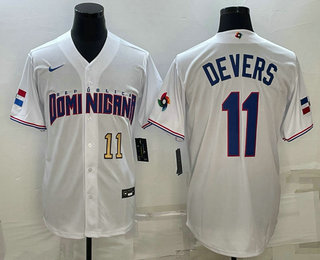 Mens Dominican Republic Baseball #11 Rafael Devers Number 2023 White World Baseball Classic Stitched Jersey->2023 world baseball classic->MLB Jersey